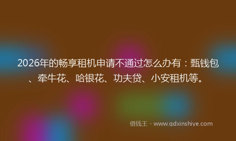 2026年的畅享租机申请不通过怎么办有：甄钱包、牵牛花、哈银花、功夫贷、小安租机等。