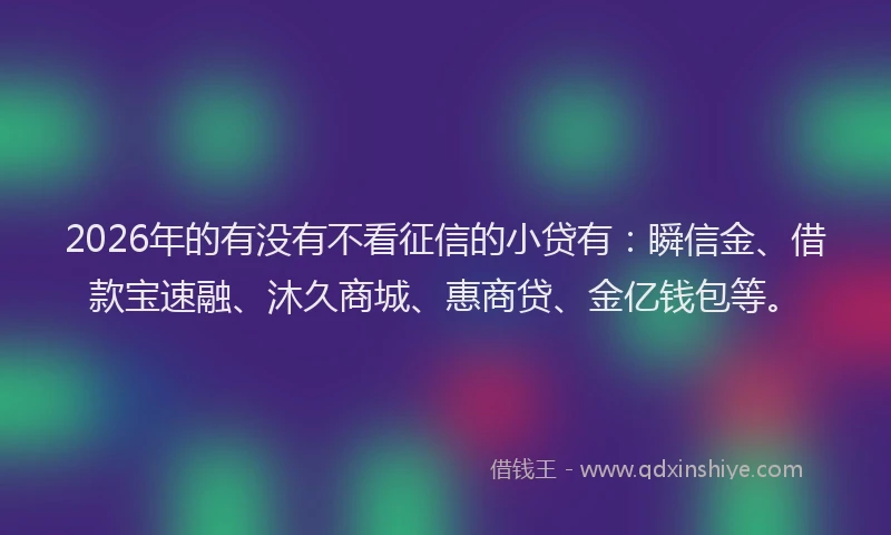 2026年的有没有不看征信的小贷有：瞬信金、借款宝速融、沐久商城、惠商贷、金亿钱包等。
