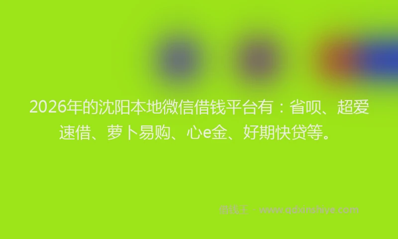 2026年的沈阳本地微信借钱平台有:省呗、超爱速借、萝卜易购、心e金、好期快贷等。