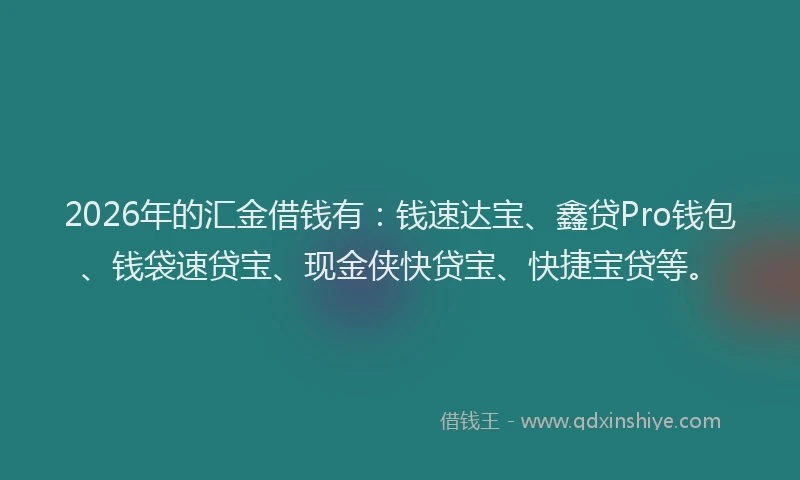 2026年的汇金借钱有：钱速达宝、鑫贷Pro钱包、钱袋速贷宝、现金侠快贷宝、快捷宝贷等。