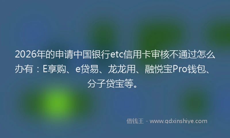 2026年的申请中国银行etc信用卡审核不通过怎么办有：E享购、e贷易、龙龙用、融悦宝Pro钱包、分子贷宝等。