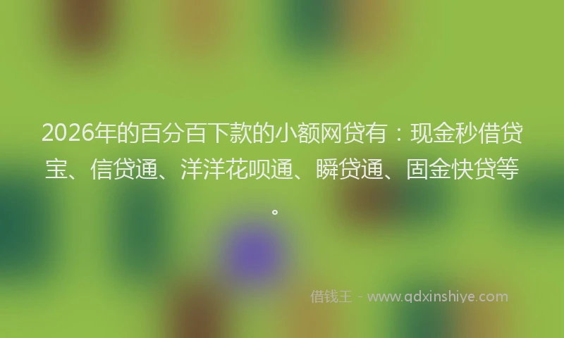 2026年的百分百下款的小额网贷有：现金秒借贷宝、信贷通、洋洋花呗通、瞬贷通、固金快贷等。