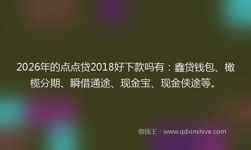 2026年的点点贷2018好下款吗有：鑫贷钱包、橄榄分期、瞬借通途、现金宝、现金侠途等。