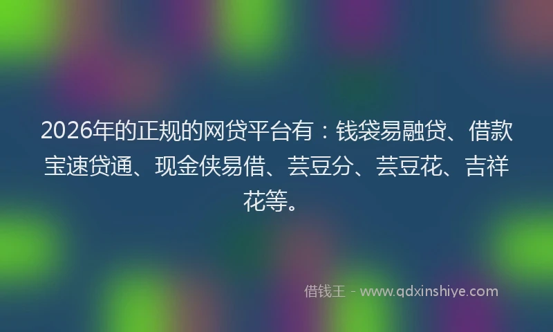 2026年的正规的网贷平台有：钱袋易融贷、借款宝速贷通、现金侠易借、芸豆分、芸豆花、吉祥花等。
