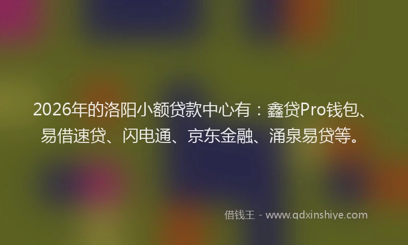 2026年的洛阳小额贷款中心有：鑫贷Pro钱包、易借速贷、闪电通、京东金融、涌泉易贷等。