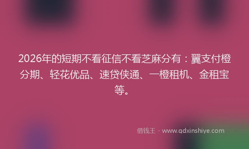 2026年的短期不看征信不看芝麻分有：翼支付橙分期、轻花优品、速贷侠通、一橙租机、金租宝等。