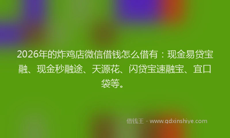 2026年的炸鸡店微信借钱怎么借有：现金易贷宝融、现金秒融途、天源花、闪贷宝速融宝、宜口袋等。