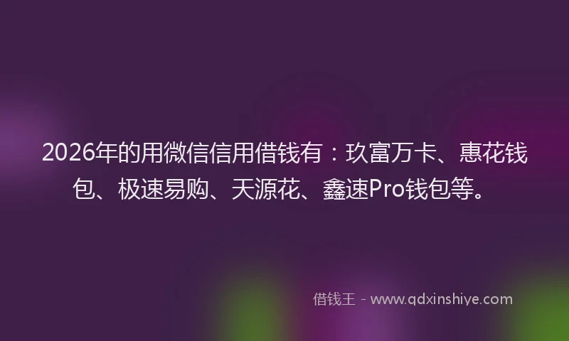 2026年的用微信信用借钱有:玖富万卡、惠花钱包、极速易购、天源花、鑫速Pro钱包等。