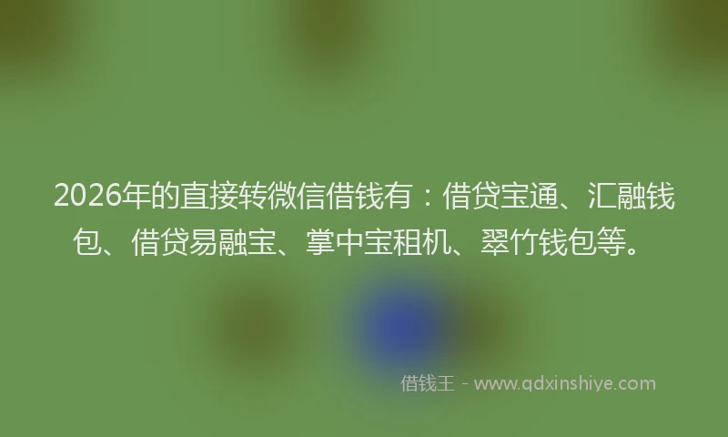 2026年的直接转微信借钱有：借贷宝通、汇融钱包、借贷易融宝、掌中宝租机、翠竹钱包等。