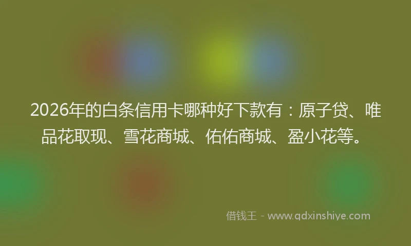 2026年的白条信用卡哪种好下款有：原子贷、唯品花取现、雪花商城、佑佑商城、盈小花等。