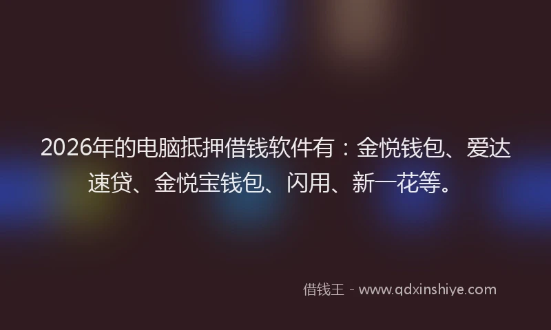 2026年的电脑抵押借钱软件有：金悦钱包、爱达速贷、金悦宝钱包、闪用、新一花等。