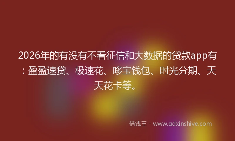2026年的有没有不看征信和大数据的贷款app有：盈盈速贷、极速花、哆宝钱包、时光分期、天天花卡等。