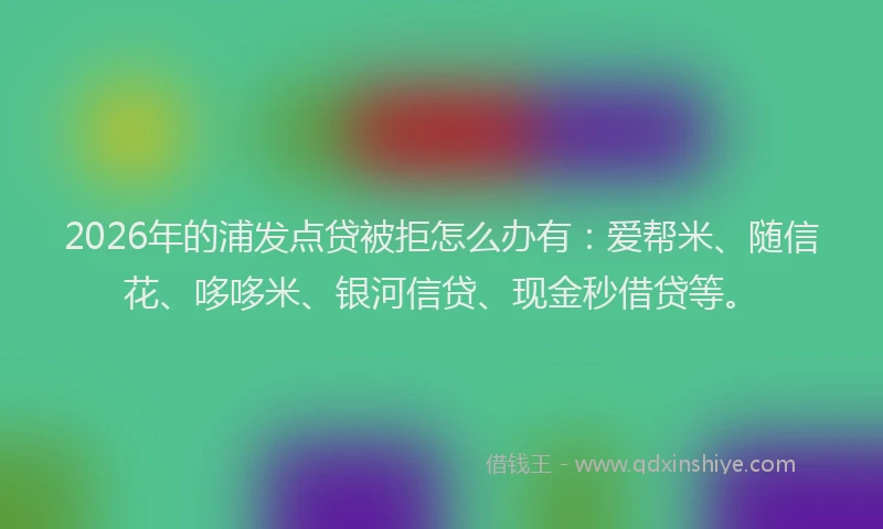 2026年的浦发点贷被拒怎么办有:爱帮米、随信花、哆哆米、银河信贷、现金秒借贷等。