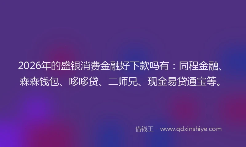 2026年的盛银消费金融好下款吗有：同程金融、森森钱包、哆哆贷、二师兄、现金易贷通宝等。