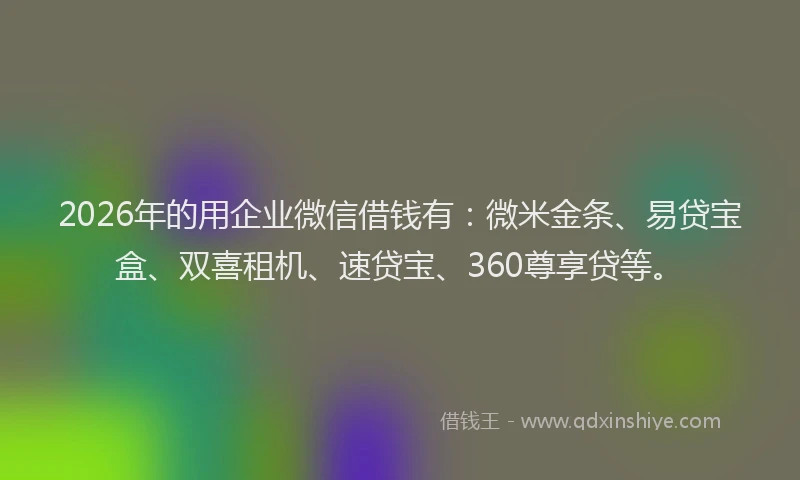 2026年的用企业微信借钱有：微米金条、易贷宝盒、双喜租机、速贷宝、360尊享贷等。