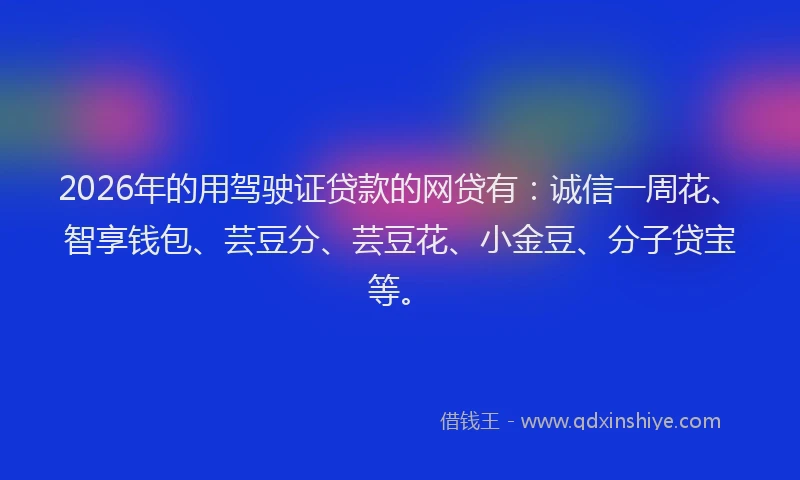 2026年的用驾驶证贷款的网贷有：诚信一周花、智享钱包、芸豆分、芸豆花、小金豆、分子贷宝等。