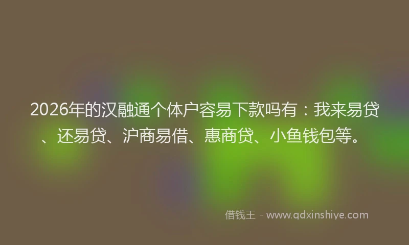 2026年的汉融通个体户容易下款吗有：我来易贷、还易贷、沪商易借、惠商贷、小鱼钱包等。