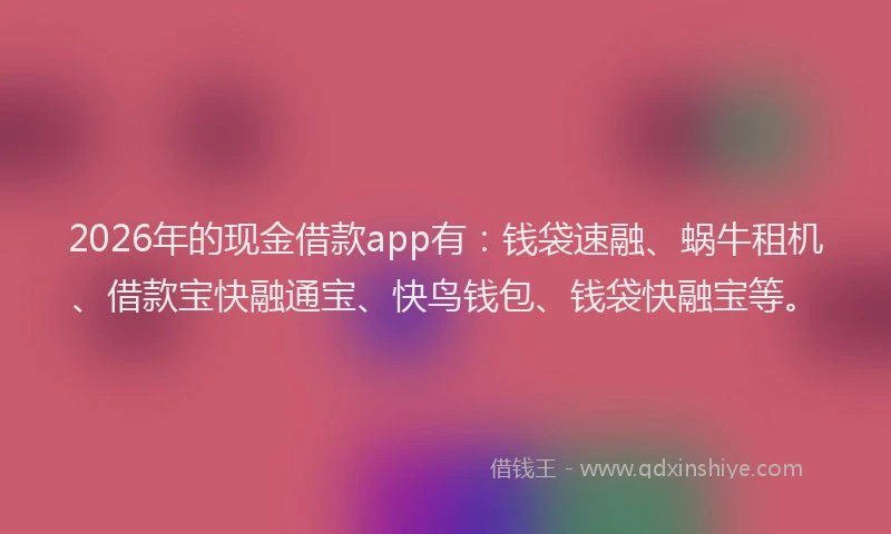 2026年的现金借款app有：钱袋速融、蜗牛租机、借款宝快融通宝、快鸟钱包、钱袋快融宝等。