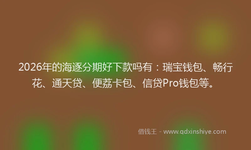 2026年的海逐分期好下款吗有:瑞宝钱包、畅行花、通天贷、便荔卡包、信贷Pro钱包等。