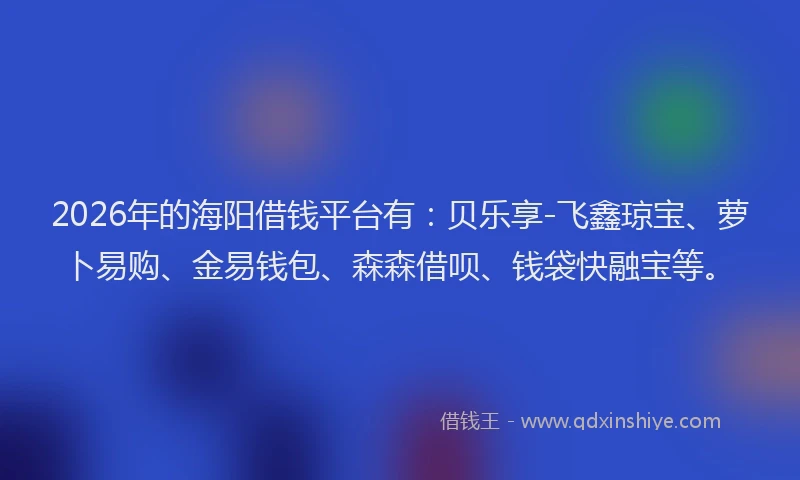 2026年的海阳借钱平台有:贝乐享-飞鑫琼宝、萝卜易购、金易钱包、森森借呗、钱袋快融宝等。