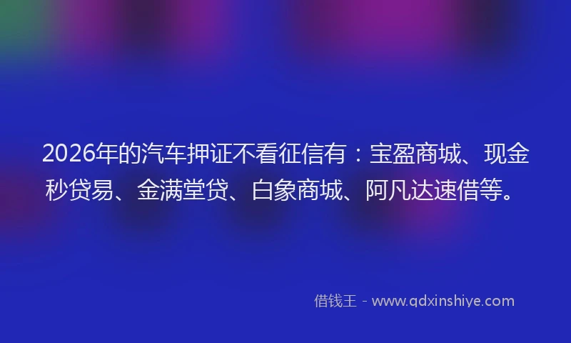 2026年的汽车押证不看征信有:宝盈商城、现金秒贷易、金满堂贷、白象商城、阿凡达速借等。
