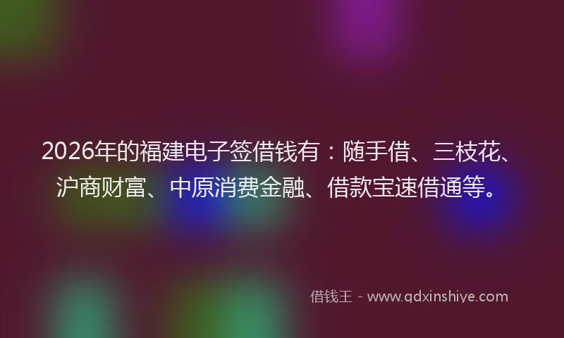 2026年的福建电子签借钱有:随手借、三枝花、沪商财富、中原消费金融、借款宝速借通等。