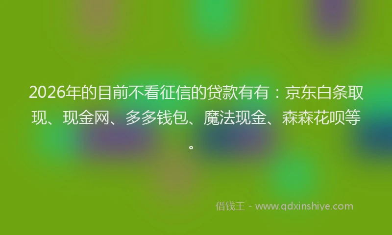 2026年的目前不看征信的贷款有有:京东白条取现、现金网、多多钱包、魔法现金、森森花呗等。