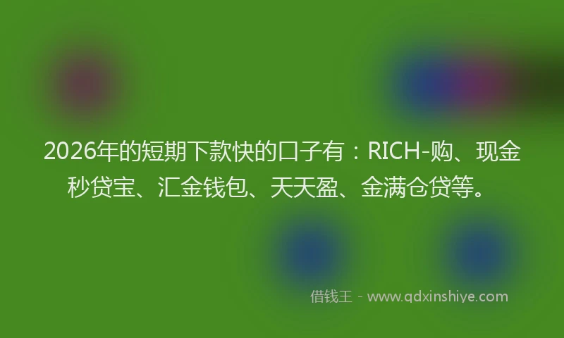 2026年的短期下款快的口子有：RICH-购、现金秒贷宝、汇金钱包、天天盈、金满仓贷等。