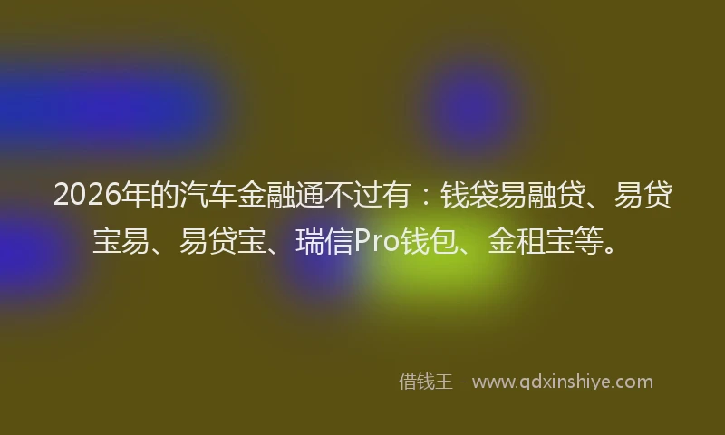 2026年的汽车金融通不过有：钱袋易融贷、易贷宝易、易贷宝、瑞信Pro钱包、金租宝等。