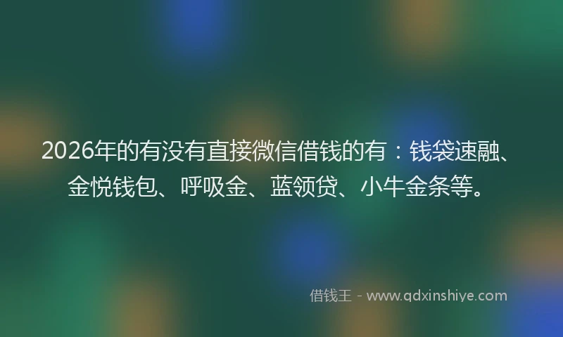 2026年的有没有直接微信借钱的有：钱袋速融、金悦钱包、呼吸金、蓝领贷、小牛金条等。
