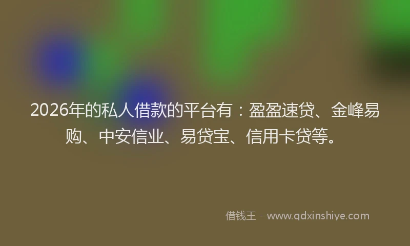 2026年的私人借款的平台有：盈盈速贷、金峰易购、中安信业、易贷宝、信用卡贷等。