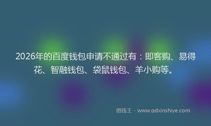 2026年的百度钱包申请不通过有：即客购、易得花、智融钱包、袋鼠钱包、羊小购等。