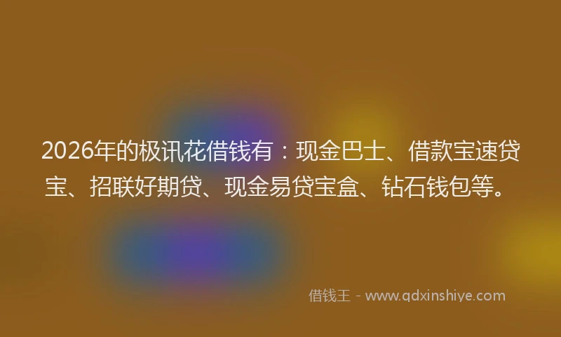 2026年的极讯花借钱有：现金巴士、借款宝速贷宝、招联好期贷、现金易贷宝盒、钻石钱包等。