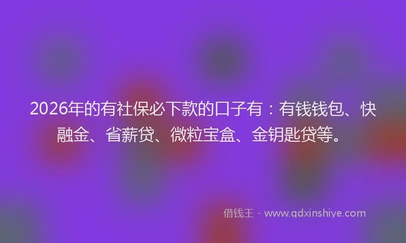 2026年的有社保必下款的口子有：有钱钱包、快融金、省薪贷、微粒宝盒、金钥匙贷等。