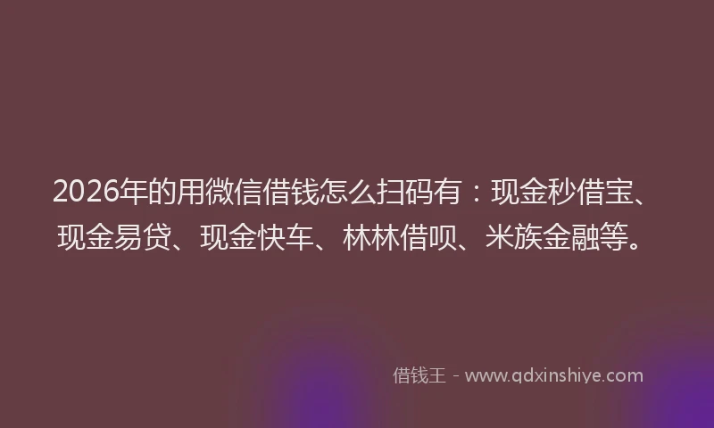 2026年的用微信借钱怎么扫码有：现金秒借宝、现金易贷、现金快车、林林借呗、米族金融等。