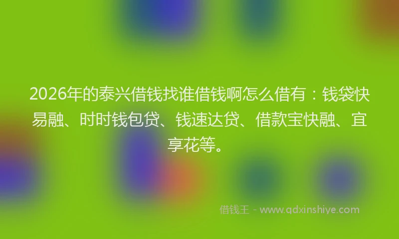 2026年的泰兴借钱找谁借钱啊怎么借有：钱袋快易融、时时钱包贷、钱速达贷、借款宝快融、宜享花等。