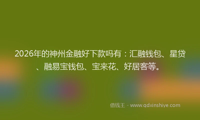 2026年的神州金融好下款吗有：汇融钱包、星贷、融易宝钱包、宝来花、好居客等。