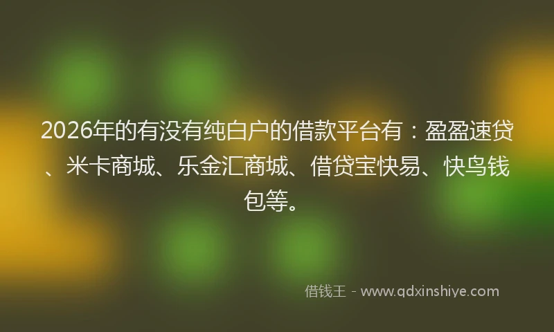 2026年的有没有纯白户的借款平台有：盈盈速贷、米卡商城、乐金汇商城、借贷宝快易、快鸟钱包等。