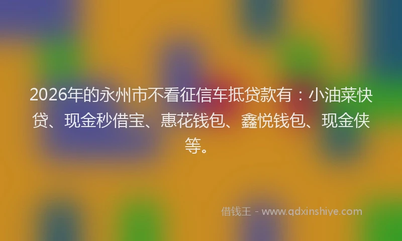 2026年的永州市不看征信车抵贷款有：小油菜快贷、现金秒借宝、惠花钱包、鑫悦钱包、现金侠等。