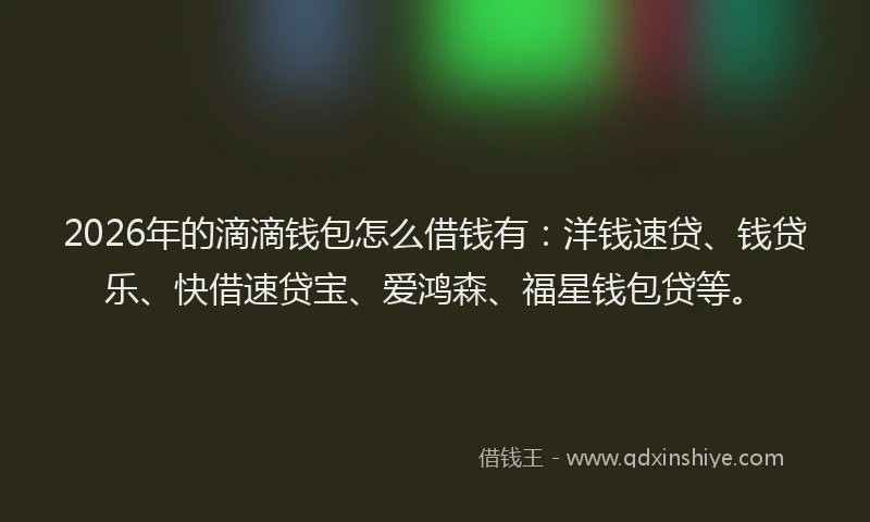 2026年的滴滴钱包怎么借钱有：洋钱速贷、钱贷乐、快借速贷宝、爱鸿森、福星钱包贷等。