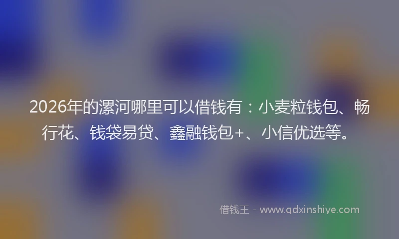 2026年的漯河哪里可以借钱有：小麦粒钱包、畅行花、钱袋易贷、鑫融钱包+、小信优选等。