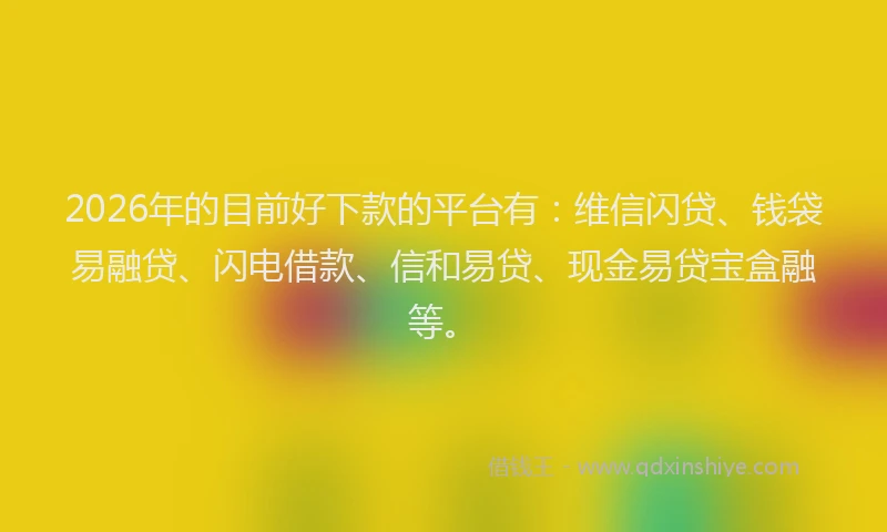 2026年的目前好下款的平台有：维信闪贷、钱袋易融贷、闪电借款、信和易贷、现金易贷宝盒融等。