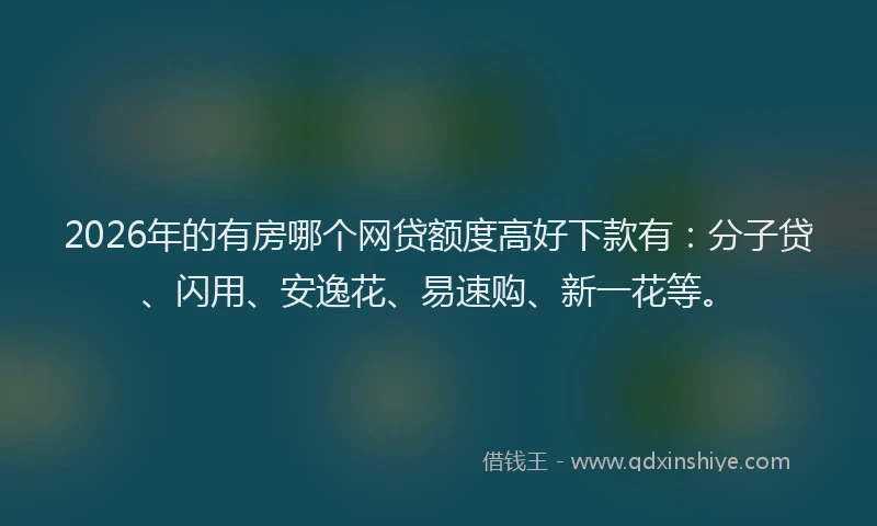2026年的有房哪个网贷额度高好下款有：分子贷、闪用、安逸花、易速购、新一花等。