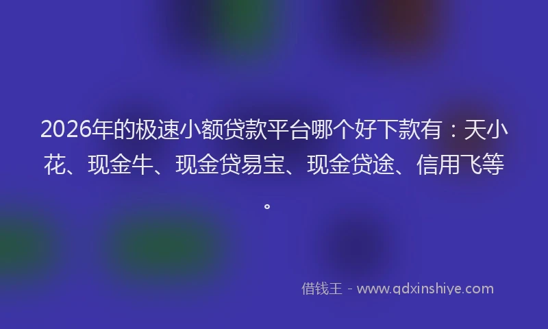2026年的极速小额贷款平台哪个好下款有：天小花、现金牛、现金贷易宝、现金贷途、信用飞等。