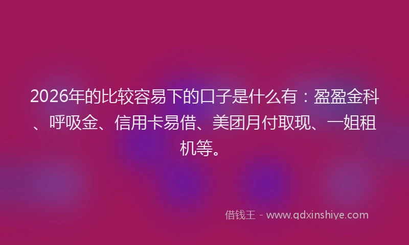 2026年的比较容易下的口子是什么有：盈盈金科、呼吸金、信用卡易借、美团月付取现、一姐租机等。