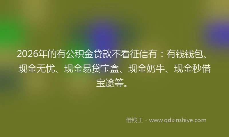 2026年的有公积金贷款不看征信有：有钱钱包、现金无忧、现金易贷宝盒、现金奶牛、现金秒借宝途等。