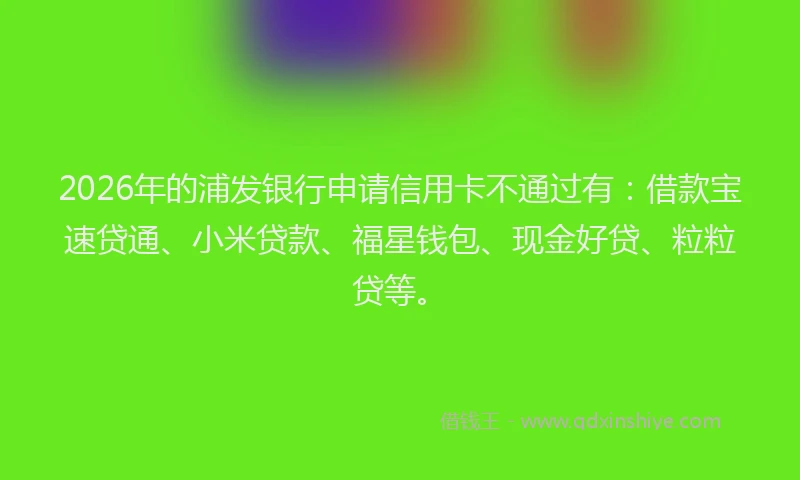 2026年的浦发银行申请信用卡不通过有:借款宝速贷通、小米贷款、福星钱包、现金好贷、粒粒贷等。