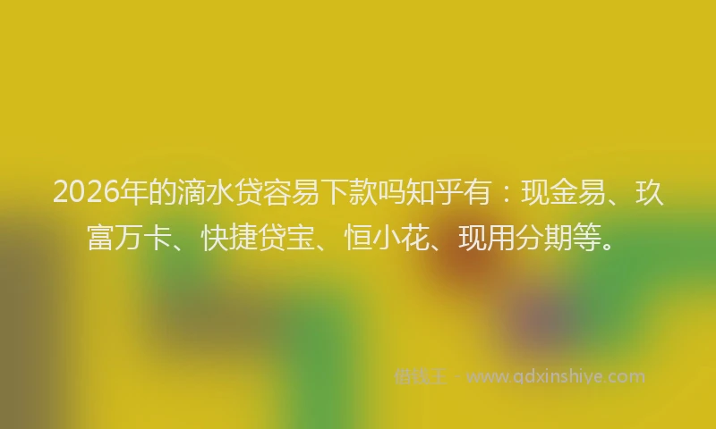 2026年的滴水贷容易下款吗知乎有：现金易、玖富万卡、快捷贷宝、恒小花、现用分期等。