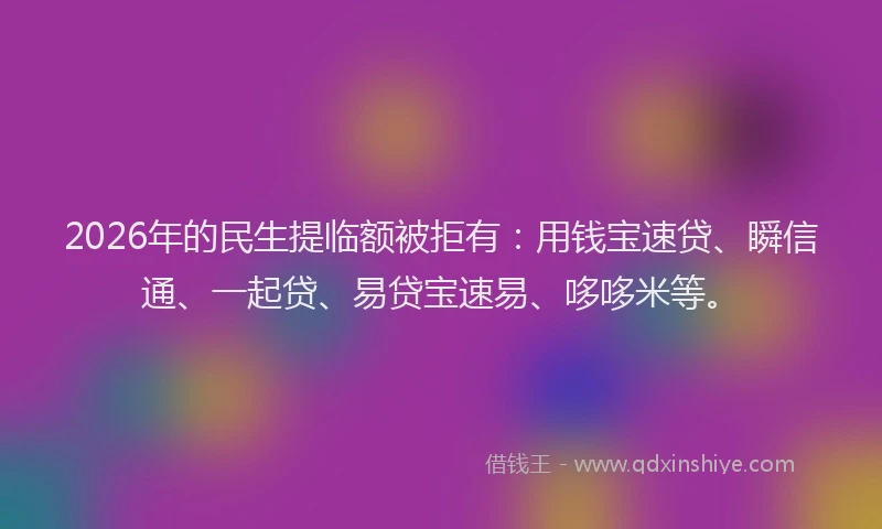 2026年的民生提临额被拒有：用钱宝速贷、瞬信通、一起贷、易贷宝速易、哆哆米等。