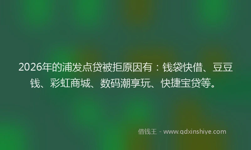 2026年的浦发点贷被拒原因有：钱袋快借、豆豆钱、彩虹商城、数码潮享玩、快捷宝贷等。